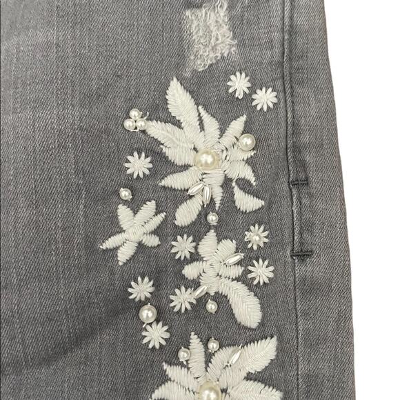 ZARA Jeans Womens Size 12 Gray Mid Rise Ankle Embroidered Flowers Stretchy - Picture 4 of 12
